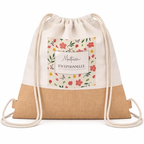 Sac à dos toile et jute personnalisé cadeau maîtresse exceptionnelle