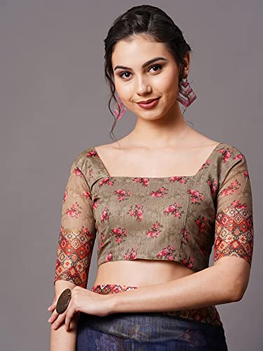 Image of AKHILAM Women's Ikat Linen Saree With Blouse Piece