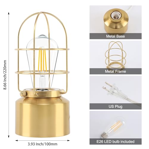 Haian Support Small Touch Gold Table Lamp for Small Spaces - 3 Way Dimmable Industrial Bedside Lamp - Steampunk Antique Nightstand Desk for Bedroom, Living Room (Bulb Included) by Haian Support - Used condition - Image 2