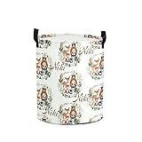 Greenery Woodland Forest Animals Laundry Hamper Personalized with Name Canvas Waterproof Storage Bin