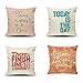 Lieson 4 Housse Coussin 40x40, Housse de Coussin Imprimé Beige Bleu Vert Orange Coussins Decoratifs Phrase en Anglais, Lin