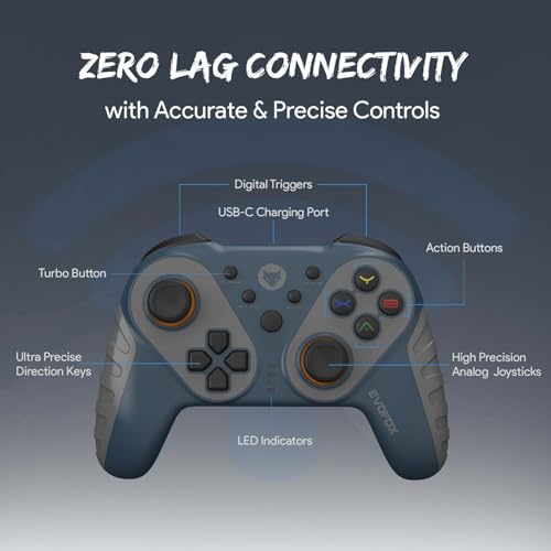 EvoFox Elite Ops Wireless Gamepad for Google TV and Android TV | 8+ Hours of Play Time | Zero Lag Connectivity Upto 12 Feet | USB Extender for TV Included | (Dusk Grey) - Image 4