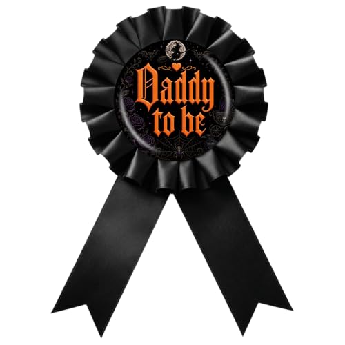 Halloween Daddy to Be Tinplate Badge Pin - Halloween Witch Dad to Be Brooch Pin, Black Rosette a Baby is Brewing New Parents Award Ribbon Buttons, Little Boo is Almost Due Themed Baby Shower/ Gender Reveal Party Decoration