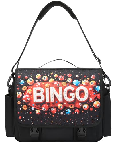 FOKDUVB Bingo Messenger Bag with Pockets for Daubers Dabbers Dobbers Water Resistant Crossbody Tote Bags with Laptop Sleeve Bingo Stuff Supplies Accessories for Women Gifts for Lovers (Bingo Balls)