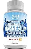 Just Potent Ultra-High Absorption Magnesium Chelate ◘ 100mg Tablets ◘ 300 Tablets ◘ Heart, Bones, Muscle, and Anti-Stress Supplement ◘ Organic, Vegan, and Gluten Free