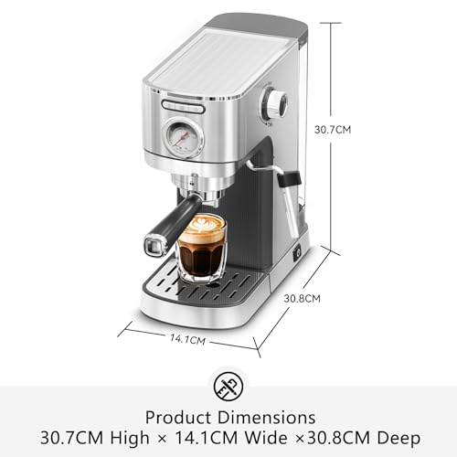 DRAGONBALL Espresso Machine 20 Bar, Coffee Machine with Milk Frother, Stainless Steel Espresso Machine for Home & Office, 1.2L Water Tank, Silver - Image 6