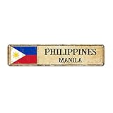 Madcolitote Philippinen Straßenschild Custom Philippinen Flagge Metallschild Manila Hauptstadt Land Stadt Souvenir Metall Blechschild rustikal vergilbt Heimdekoration Geschenk für ausländische