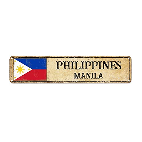 Madcolitote Philippinen Straßenschild Custom Philippinen Flagge Metallschild Manila Hauptstadt Land Stadt Souvenir Metall Blechschild rustikal vergilbt Heimdekoration Geschenk für ausländische