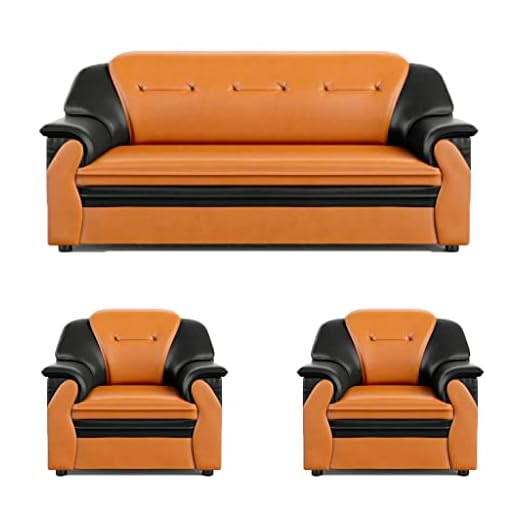 Sekar Lifestyle 3+1+1 Dual Tone Polyurethane Sofa Set for Living Room [Colour - Black & Orange] (Medium)