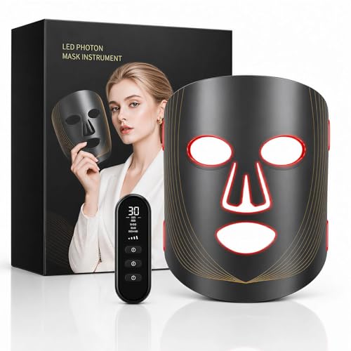 FSA, HSA Eligible Face Mask Light Therapy, LED Red Light Therapy Mask with 850nm Near Infrared, Acne Treatment,4 Lights Program Treatments for Face