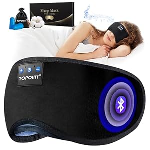 TOPOINT Sleep Mask with Headphones Bluetooth 5.4 Wireless, Sleep Headphones Earphones Earbuds with Microphone HD Speakers Music, Blackout Eye Mask for Sleeping Travel Meditation Men Women Cool Gadgets