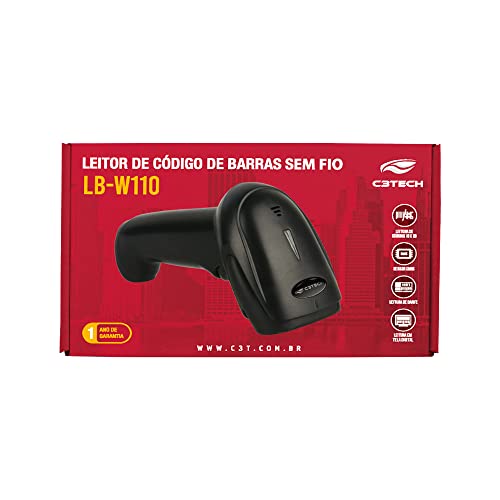 Leitor de codigo de barras C3Tech sem fio LB-W110BK 1D 2D QR code sensor Cmos WI-FI, Leitura de imag