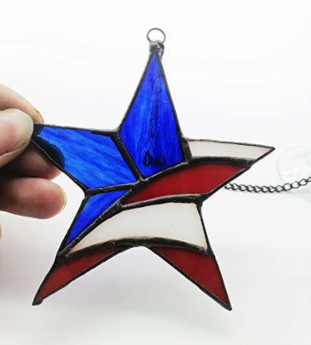 Stained Glass Pentagram American Flag Window Pendant Decoration Gift High-End #TOP5