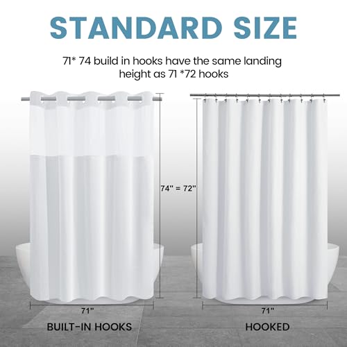 Eutxl White No Hook Shower Curtain With Snap In Liner,230Gsm Waffle Weave Shower Curtains For Bathroom,71W X 74H thumb #6