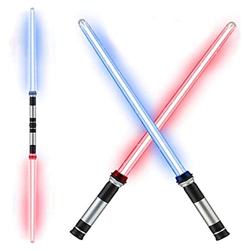 Hengqiyuan Sabre Laser Jouet Sword 2 en 1 Télescopique, Paquet De 2 LED Light Stick Stick pour Enfants, Robe De Fantaisie Ou Carnaval De Noël d'anniversaire d'halloween Halloween,Seven Colors Cover