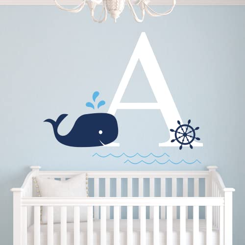 Custom Whale Name Wall Decal Baby Whale Room Decor Nursery Wall