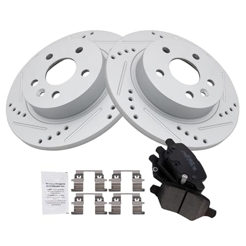 Image of TRQ Performance Rear Brake Pad and Rotor Set Ceramic G Coated Slotted Drilled Rotors Compatible with 2018-2021 Buick Encore Chevrolet Trax