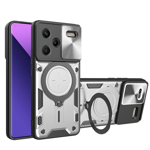 Lucyliy Compatible with Xiaomi Redmi Note 13 Pro Plus Phone Case Cover [with Tempered Glass Screen Protector] Silvery