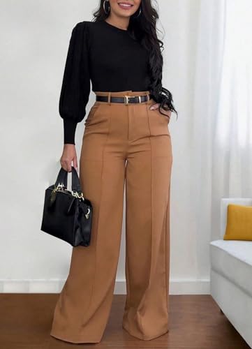 Wide Leg Trousers Women Casual High Waist Straight Solid Color Work Office Business Long Pants with Pockets2