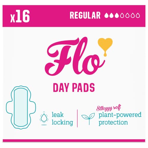 Flo Bamboo Day Period Pads – Super Absorbent, Soft, Thin Sanitary Towels – Winged Breathable for Regular Flow – 16 Count
