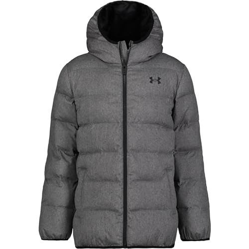 Under Armour Boys' Pronto Hooded Puffer Jacket, Lightweight & Water Repellent, Gray Pitch Heather, 4