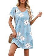 Ekouaer Cotton Nightgowns for Women Short Sleeve Womens Nightgown V Neck Sleep Shirts for Women S...