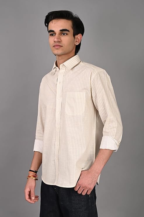 Image of Men Regular Fit Shirt Colour Light Stripes Cotton Shirts for Men