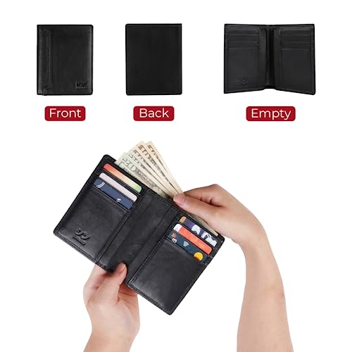 SHINKO Italian Leather Wallet for Men, Vachetta Leather Card Holder, Bifold Men's Wallet, Safe Card Case, Men's Long Wallet Versatile and Minimalist Wallet for Men (Black)3