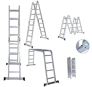 Bigapple Foldable and Ajustable Multipurpose Aluminium Ladder 4X5 for Home and Industrial Purpose(20Ft, 20Steps, 150kg Capacity)