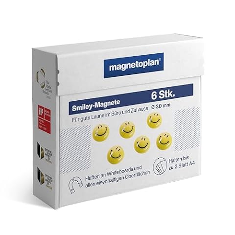 Magnetoplan Smiley magnesy o średnicy 40 mm, 4 sztuki, żółty/czarny