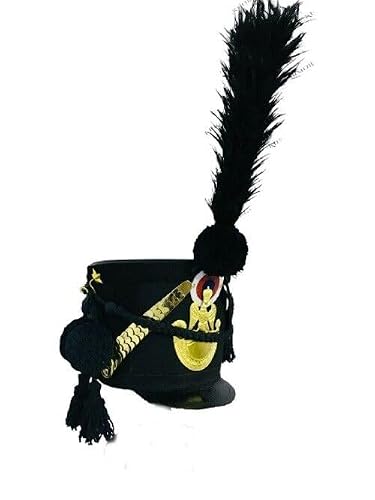 French Napoleonic Leather Shako Helmet, Napoleonic Black Color Shako Helmet With Black Pume Or Cord Made By Medieval Knights