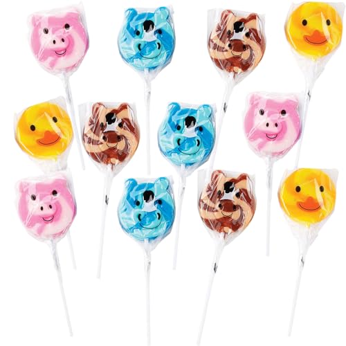 Fun Express Farm Animal Suckers - 12 Pack, 7 Ounce, Individually Wrapped - VBS Vacation Bible School Supplies/Decor