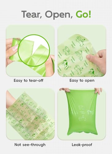 Image of Dog Poop Bags, 128 Count, Unscented, Green | Fragrance-Free Formula, Extra Thick, 60% Recycled Plastic, 16 Bags Per Roll, Dual Green Designs, Easy-Peel Sticker