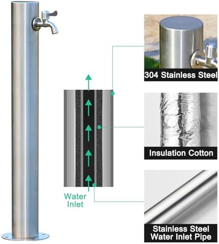 Stainless Steel Hose Stand with Spigot & Spray Gun - Garden Water Column with Installation Accessories for Irrigation (34"x5") - Durable & Rust-Resistant Solution