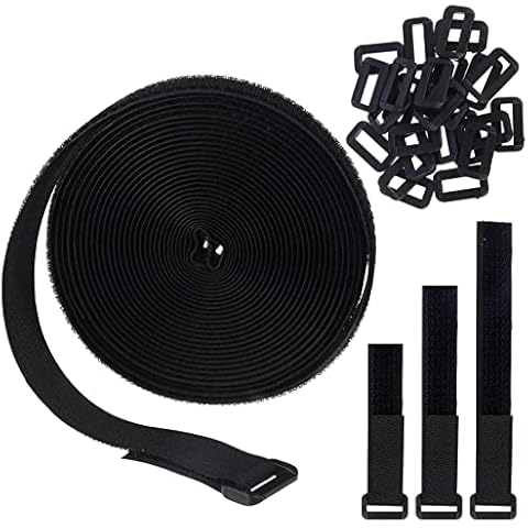 Girls'love talk 6m Adjustable Cable Straps with 25 Buckles, Hook and Loop Cable Straps Fastening Cable Ties, Free Cut Length Reusable Nylon Securing Cord Ties for Organizer, 2cm Wide Cover