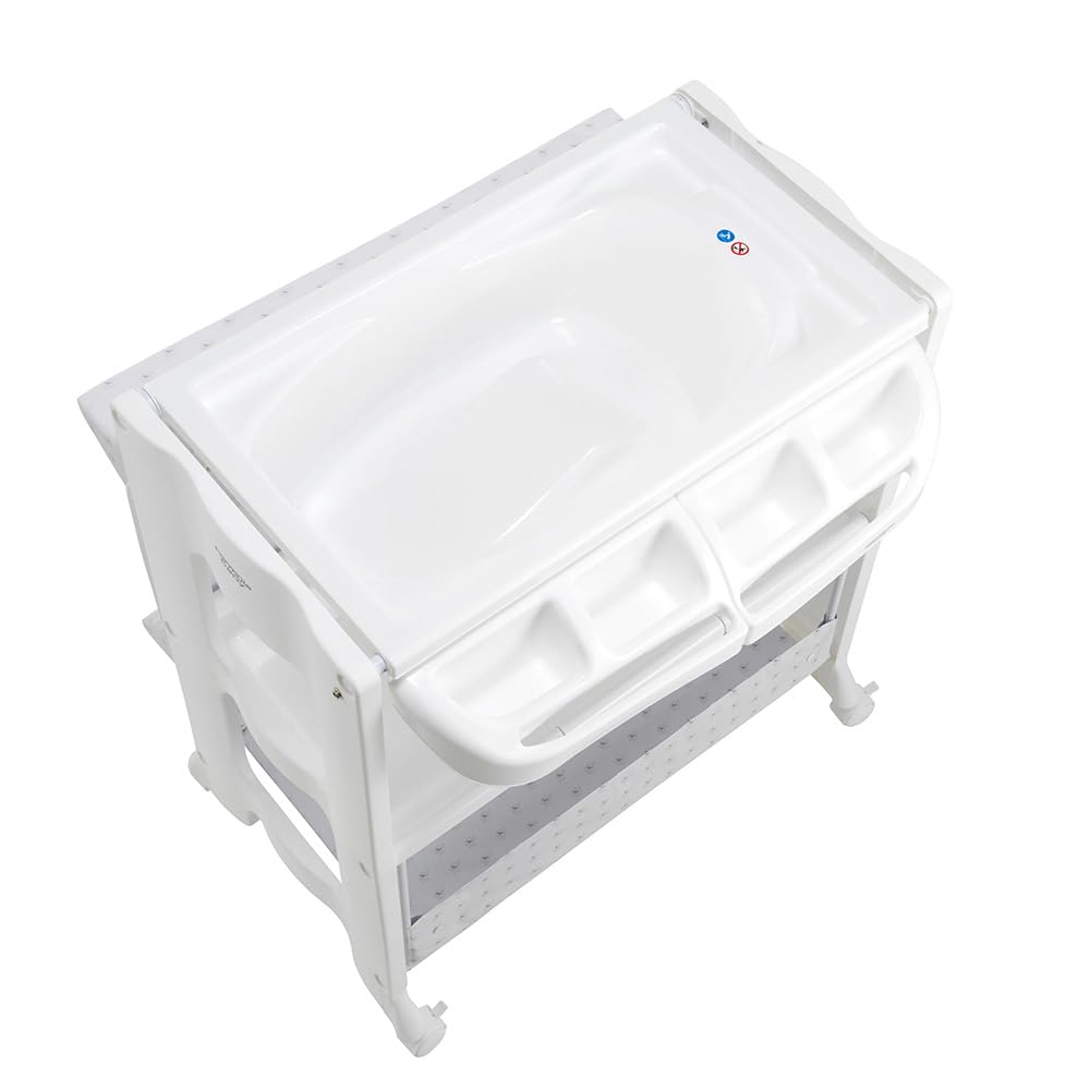 Formula Baby Table à Langer bébé | utilisable jusqu'à 12 Mois | avec Baignoire Amovible & Tuyau de Drainage + Rangement | Confortable & Pratique | 4 roulettes pour déplacement Facile | Motif éléphant
