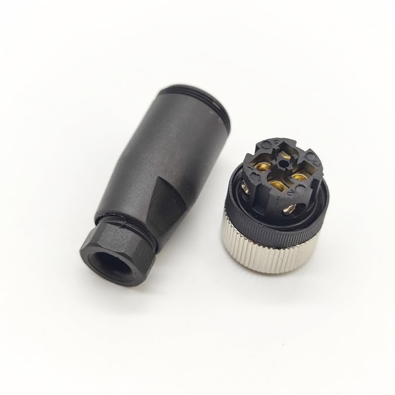 10Pcs M12 4 Pin Female Connector, Straight Field Assembly Wireable Adapter 12mm A Code Industrial Circular Connector IP67 Waterproof Sensor for PG7 Cable Unshiled 250V 4A AC/DC for Electric Bicycles