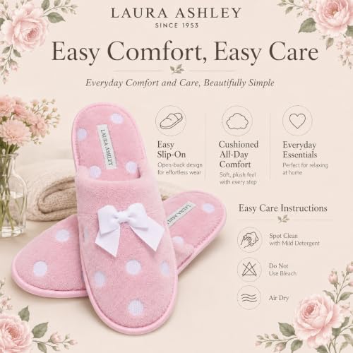 Image of Laura Ashley Ladies Embroidered Soft Terry Plush Scuff Slipper
