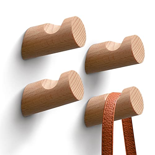 LoengMax Holz-Wandhaken, 4 Stück, Kleiderhaken, Wandmontage, moderne Huthaken für Wand, Wandaufhänger zum Aufhängen von Mänteln, Handtüchern, Huttaschen, Bademänteln, Jacken, Kleidung (Buchenholz) Cover