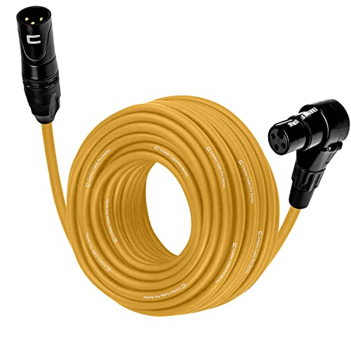 Balanced XLR Cable Male to Right Angle Female - 35 Feet Yellow - Pro 3-Pin Microphone Connector for Powered Speakers, Audio Interface or Mixer for Live Performance & Recording