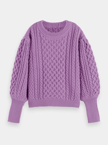 Image of rrhss Girls Cable Knit Sweaters Kids Fall Fashion Puff Sleeve Ribbed Cuffs Crewneck Clothes 5-14 Years