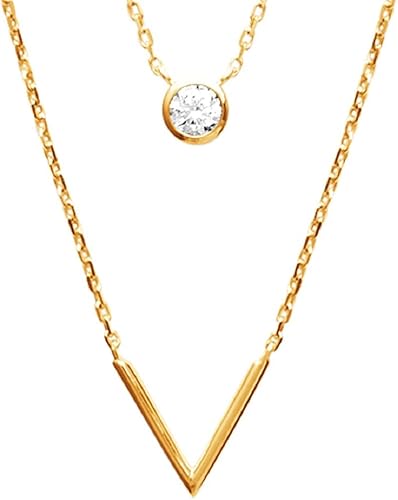 Miniatura 5 de Collar Victoria V y circonita cúbica en capas para mujer en plata de ley 925 chapado en rodio y chapado en oro de 18 quilates, delicado collar de