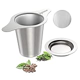 IPOW Upgraded 18/8 Stainless Steel Tea and Coffee Infuser Fine Mesh Filters Tea Strainer Steeper Double Handles for Hanging on Teapots, Mugs, Cups to steep Loose Leaf Tea and Coffee