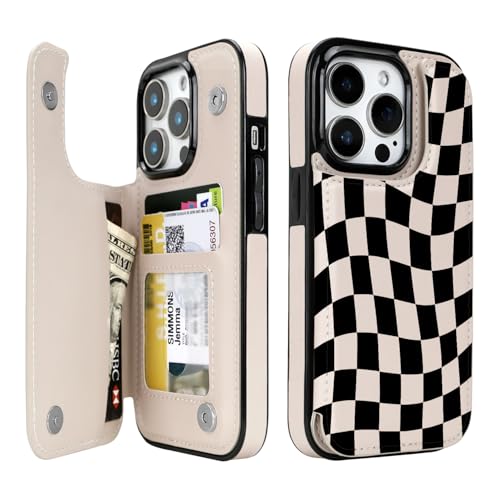 Image of uCOLOR Compatible with iPhone 13 Pro Wallet Case with Card Holder Slots Marble Flip Leather RFID Kickstand Phone Wallet Cover for Women and Girls 6.1 inch (Dune Mirage Checkered, iPhone 13 Pro 6.1 inch)