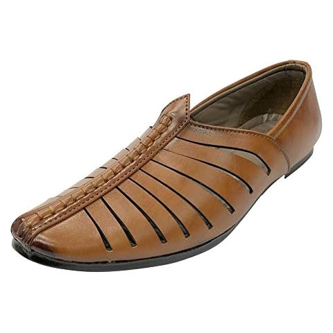 Mens Breathable Comfort Fashion Loafers Traditional Shoes Indian Flat Ethnic Shoes Tan Cover
