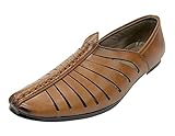 Step n Style Mens Breathable Comfort Fashion Loafers Sherwani Shoes Indian Flat Ethnic Tan