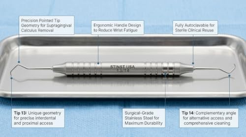 Dental Periodontal Scaler McCall 13S-14S, Universal Handle 10 Manual Hand Instrument image 5