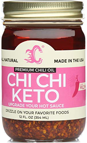 Chi Chi Keto - (Mild) Premium Chili Crisp Sauce with Cold Pressed Avacado Oil & Olive Oil Crunchy Garlic Condiment (Large 12 0Z) Vegan & Ketogenic Friendly Made in USA