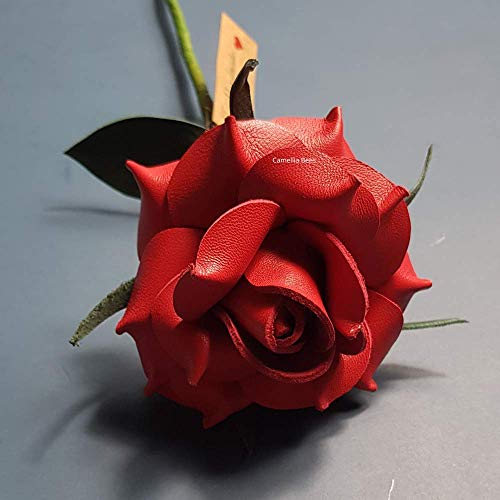 Camellia Bees Leather Rose Gift For Her/Him On Valentines Day, Mothers Day, Third Years Wedding Anniversary (Red) #TOP4