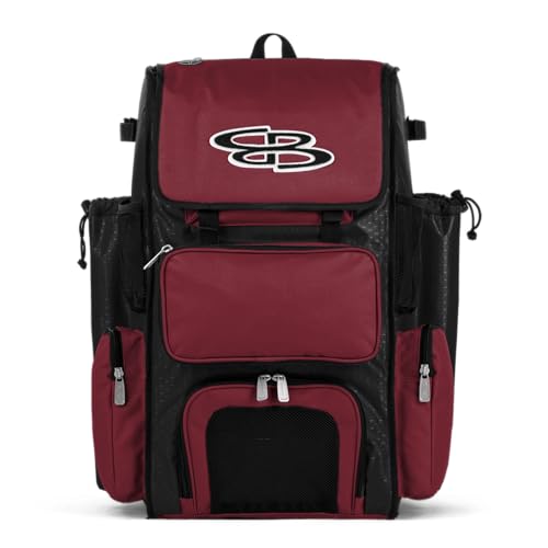 Boombah Superpack Bat Pack -Backpack Version (no wheels) - Holds up to 4 Bats - Black/Cardinal - For Baseball or Softball